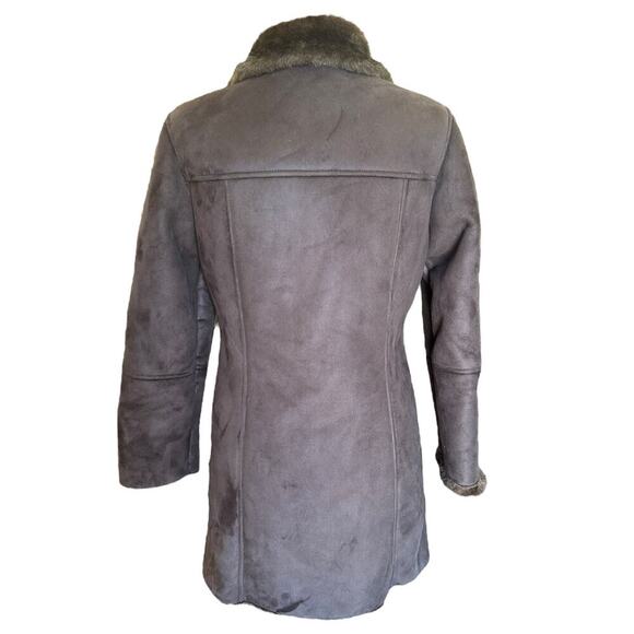 Women's Brown Suede and Faux Fur Lined Pea Coat Jacket by PLATINUM - Picture 6 of 9